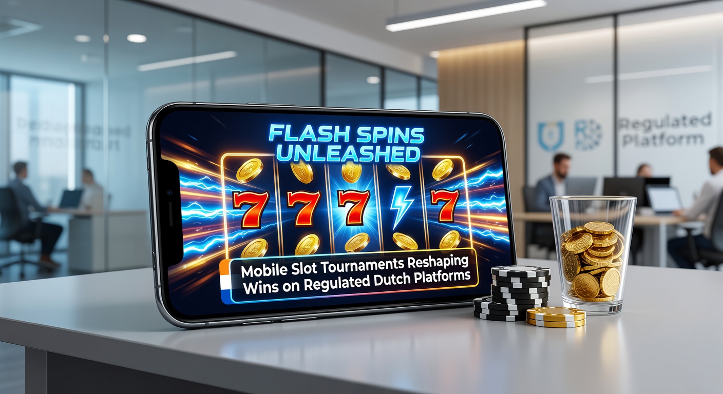 Dynamische weergave van een mobiel slottoernooi met flash spins in actie op een Nederlands gereguleerd platform, spelers concurreren om topwinsten