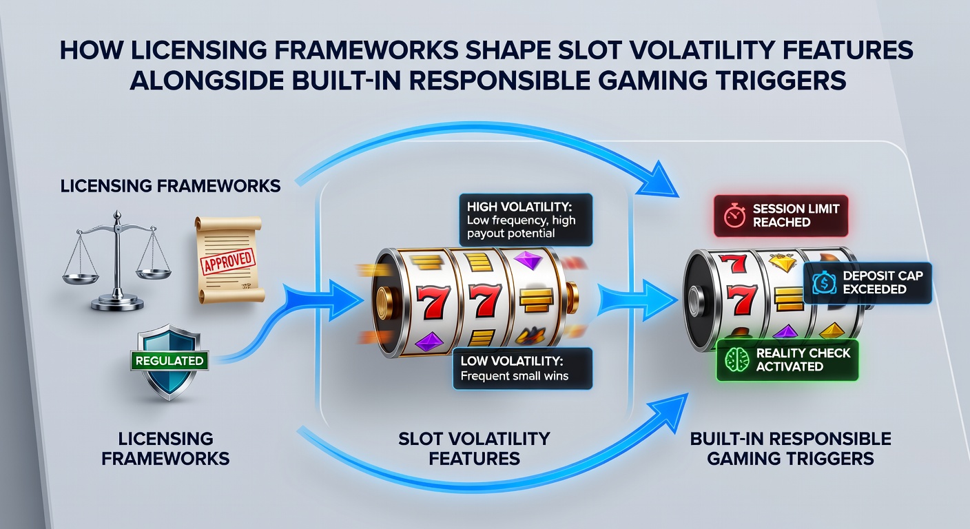 Diagram van licentiekaders die slot volatiliteit en gaming triggers verbinden op mobiele devices