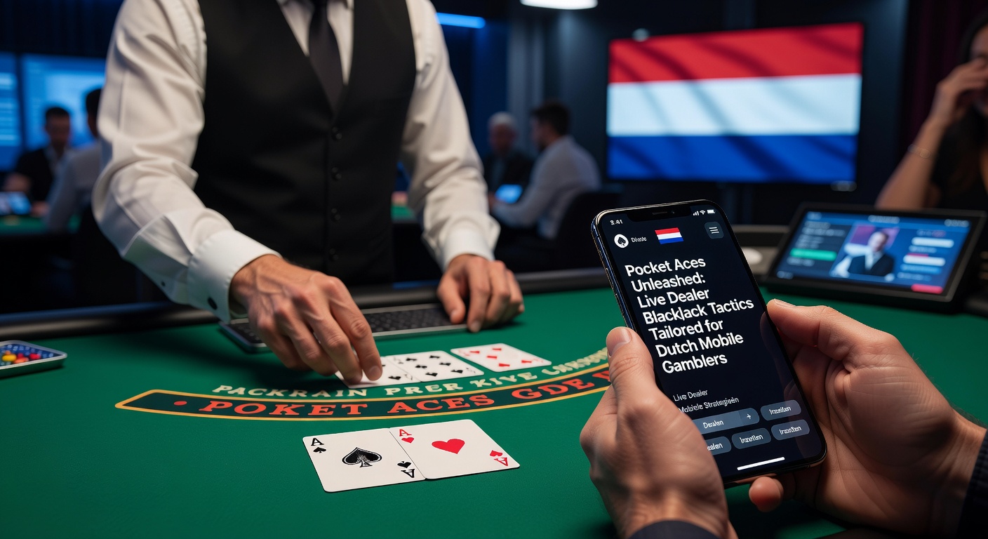 Live dealer blackjack tafels met Nederlandse mobiele spelers in actie, kaarten en chips op een dynamisch scherm