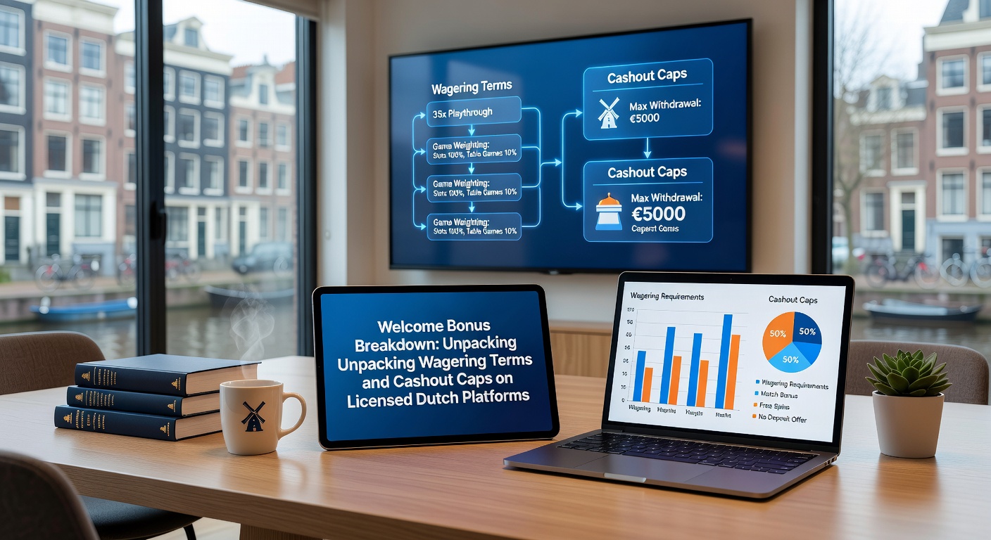 Grafiek met voorbeeld van cashout caps en wagering progressie op een gelicenseerd Nederlands casino-dashboard